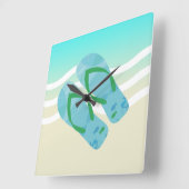 ブルー&グリーンサマービーチウェーブズビーチサンダル スクエア壁時計 (傾斜)