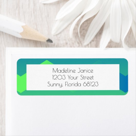 ブルー&グリーンシェブロン差出人住所ラベル ラベル (インサイチュ)