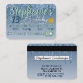 ブルー|グリーンドリップグリッターVIPクレジットカード誕生日 割引カード (正面/裏面)