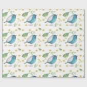 ブルー&グリーンバーディ水彩包み紙 ラッピングペーパー (フラット)