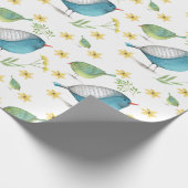 ブルー&グリーンバーディ水彩包み紙 ラッピングペーパー (角)