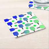 ブルー&グリーンピックボールパドルグリーンピックボール スクエアペーパーコースター (アングル)