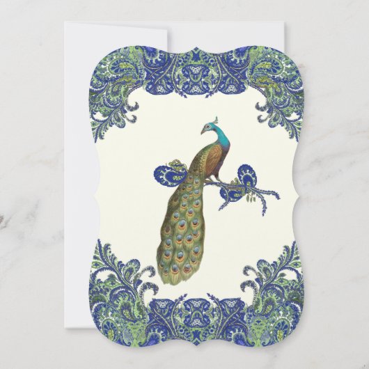 ブルー&グリーンピーコックアイボリー結婚式招待状 招待状 (裏面)