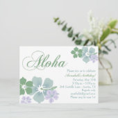 ブルー&グリーンフラワーアロハ誕生日招待状 招待状 (スタンド正面)