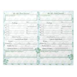 ブルー |グリーンフローラ5および1フードジャーナルページ ノートパッド