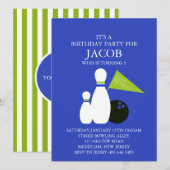 ブルー&グリーンボウリングパーティー誕生日招待状 招待状 (正面/裏面)