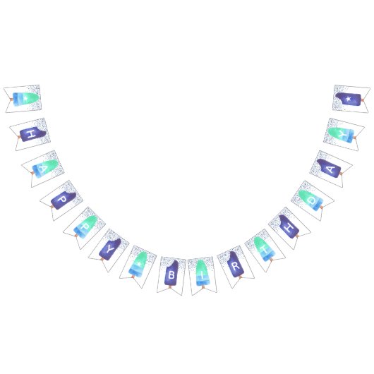 ブルー&グリーンポプシクルハッピーバースデー バンティングフラッグ (全)