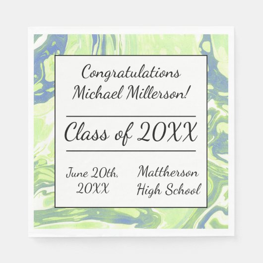 ブルー&グリーンマーブル絵を描絞り染め紙ナプキンス スタンダードランチョンナプキン (正面)