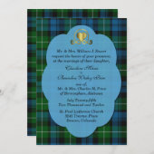 ブルー&グリーンラモントタータンチェックプレイドカスタム結婚式 招待状 (正面/裏面)