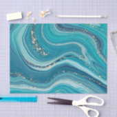 ブルー&グリーンリキッドマーブルティッシュペーパー 薄葉紙 (クラフト)