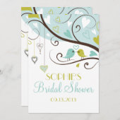 ブルー&グリーンロブバードブライダルシャワー招待状 招待状 (正面/裏面)