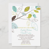 ブルー&グリーンロブバード&葉結婚式招待状 招待状 (裏面)