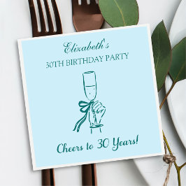 ブルー&グリーン応援30年誕生日ナプキンス スタンダードカクテルナプキン