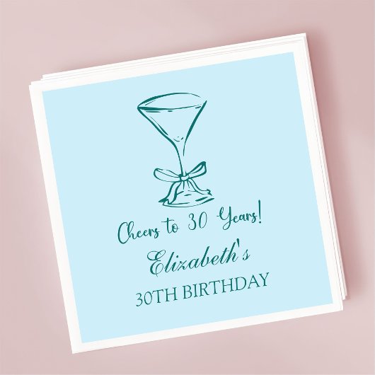 ブルー&グリーン応援30年誕生日ナプキンス スタンダードカクテルナプキン