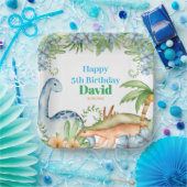 ブルー&グリーン恐竜フローラ誕生日パーティー紙 ペーパープレート (パーティー)