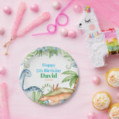 ブルー&グリーン恐竜フローラ誕生日パーティー ペーパープレート (パーティー)