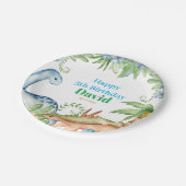 ブルー&グリーン恐竜フローラ誕生日パーティー ペーパープレート (アングル)