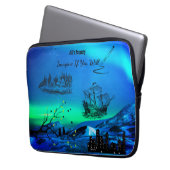 ブルー&グリーン想像電もし子バッグ ラップトップスリーブ (正面左)