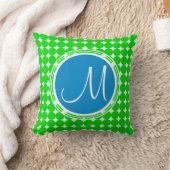 ブルー&グリーン水玉模様モノグラム クッション (ブランケット)