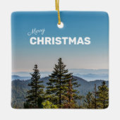 ブルー&グリーン自然カリフォルニアのフォレストフォトハイキング セラミックオーナメント (正面)