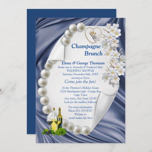 ブルー，グリーン，アイボリー,金ゴールドSiウェディングシャワー招待状 招待状 (正面/裏面)