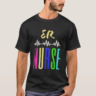 ブルー グリーン イエロー マルチカラー ER看護師 Tシャツ