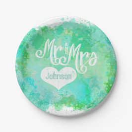 ブルー・グリーン・ウォーター・カラー・スタイル ペーパープレート