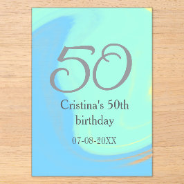 ブルー グリーン グレー 50歳の誕生日 名前と日付を追加 レトロ アクリル招待状