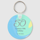 ブルー グリーン グレー 50歳の誕生日 名前と日付を追加 レトロ キーホルダー (裏面)