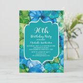 ブルー グリーン ティール 水彩画 90歳の誕生日 招待状 (スタンド正面)