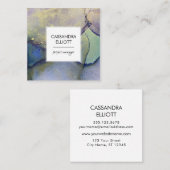 ブルー、グリーン、パープル、金ゴールド抽象芸術リキッドアート スクエア名刺 (正面/裏面)