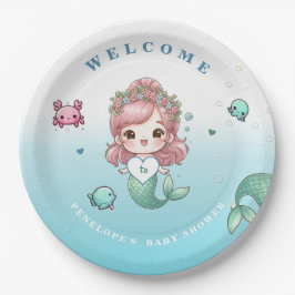 ブルー グリーン ピーチ ピンク かわいい人魚ベビーシャワー ペーパープレート