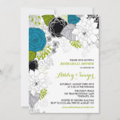 ブルー＆グリーン　ホイimsical フラワーズ　リハーサルディナー 招待状 (正面)