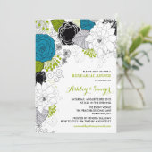 ブルー＆グリーン　ホイimsical フラワーズ　リハーサルディナー 招待状 (スタンド正面)