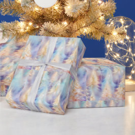 ブルー グリーン ホワイト ゴールド ツリー モダン クリスマス ラッピングペーパー