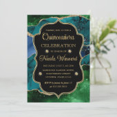 ブルー、グリーン、金ゴールドグリッターアゲートキンセアニェラ 招待状 (スタンド正面)