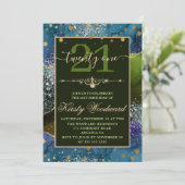 ブルー&グリーン&金ゴールドグリッターアゲート誕生パーティー 招待状 (スタンド正面)