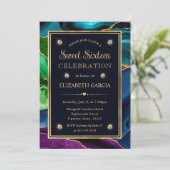 ブルー、グリーン、金ゴールドグリッターアゲートSweet sixteen 招待状 (スタンド正面)