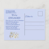 ブルー，グリーン，金ゴールドシルク&アイボリーパール婚約 インビテーションポストカード (裏面)