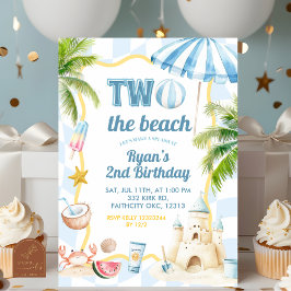 ブルー・グルービー・トゥーザビーチ 2歳の誕生日パーティー 招待状