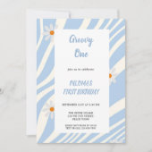 ブルー グルービー バースデー パーティー ご招待 招待状 (正面)