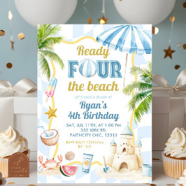 ブルー グルービー レディ フォー ザ ビーチ 4歳 誕生日 招待状