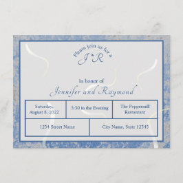 ブルー&グレイ大理石モノグラメドのリハーサルディナー エンクロージャーカード