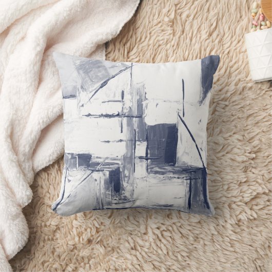 ブルー/グレーとホワイトの抽象芸術用の枕 クッション (ブランケット)