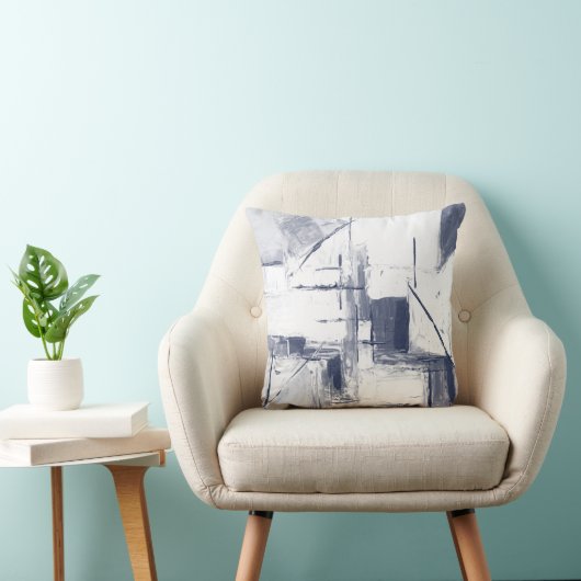 ブルー/グレーとホワイトの抽象芸術用の枕 クッション (椅子)