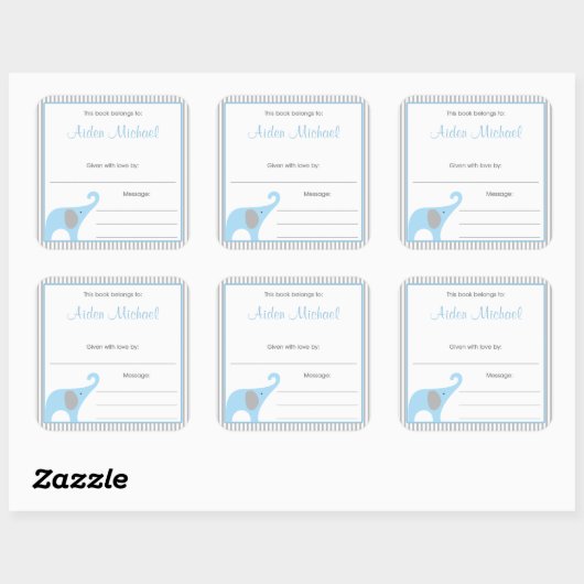 ブルー&グレーエレファントピンスライブブックプレート スクエアシール (シート)