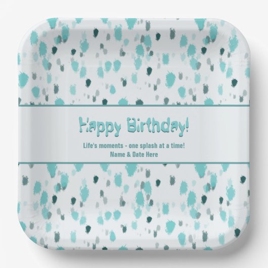 ブルー&グレーシェード、抽象芸術ファインアートス絵を描プ ペーパープレート (正面)