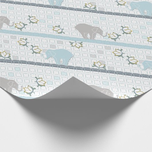 ブルー&グレーストライプエレファントサファリ |赤ちゃんシャワー ラッピングペーパー (角)
