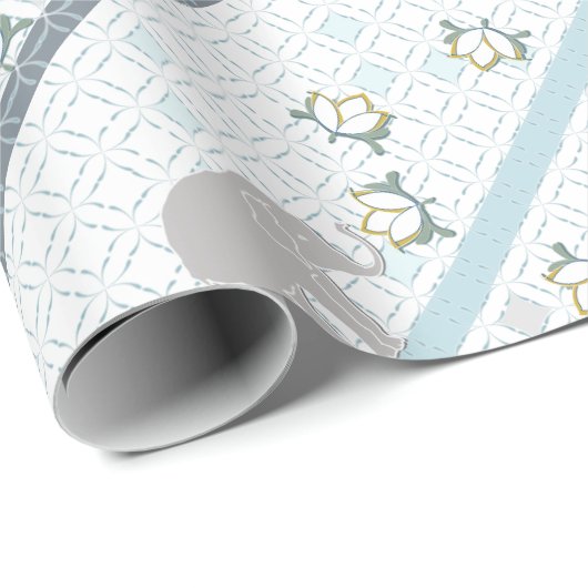 ブルー&グレーストライプエレファントサファリ |赤ちゃんシャワー ラッピングペーパー (ロールコーナー)