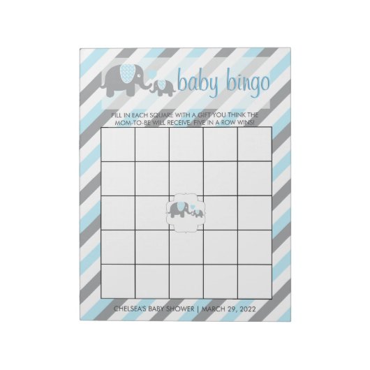 ブルー&グレーストライプベビーゾウ |ビンゴ ノートパッド (回転)